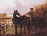 John Frederick Herring Watering The Horses and Farmyard Companions:a Pair of Paintings Spain oil painting artist